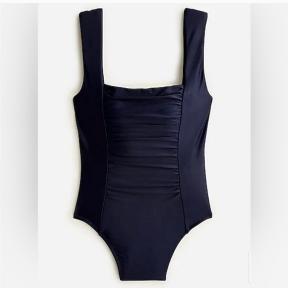 NWT J. Crew Navy Blue Ruched Squareneck One Piece Swimsuit Style BF179 size 22 - Picture 1 of 12